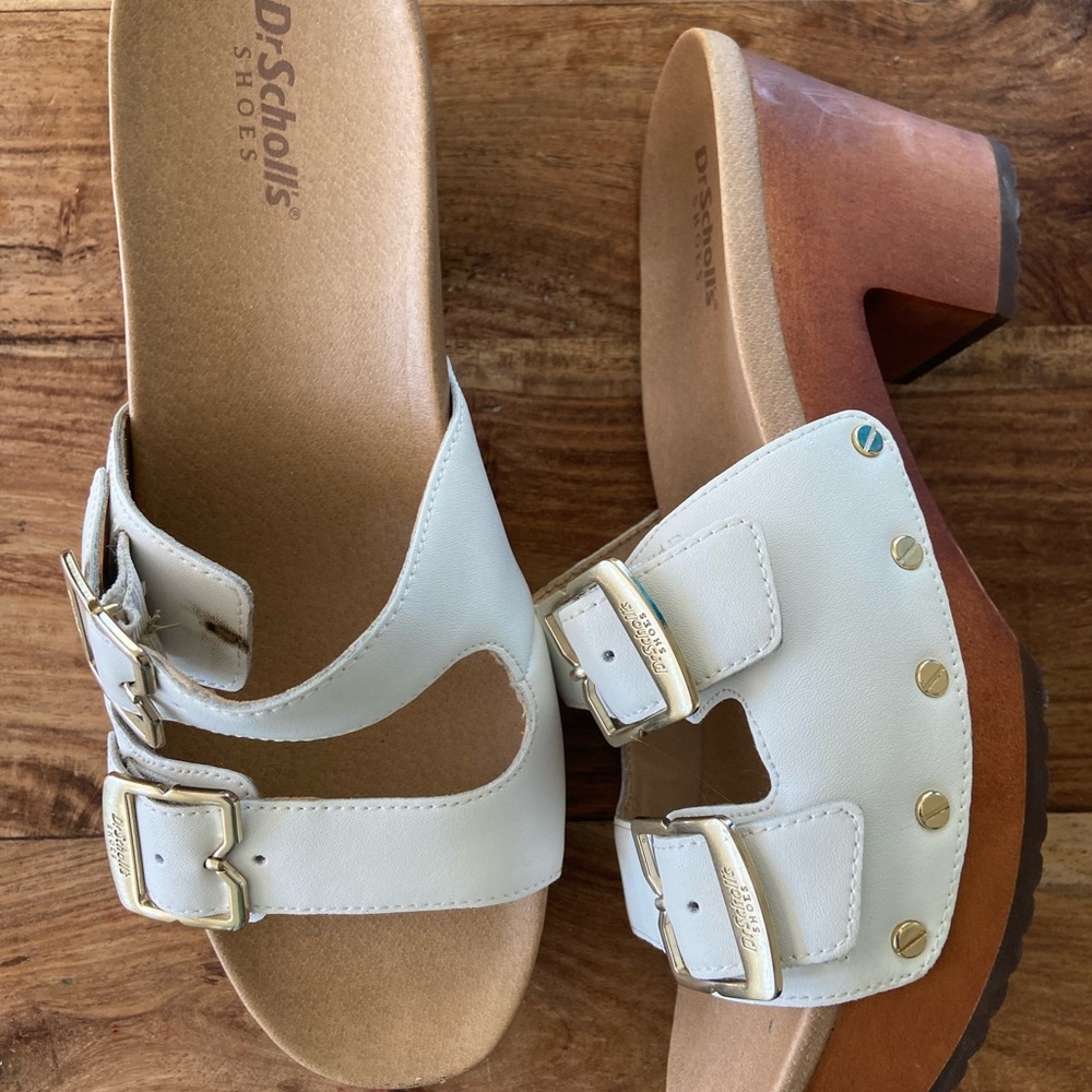 Dr. Scholl's White Leather Women’s Platform Clogs Like New Size 8 - Picture 9 of 11